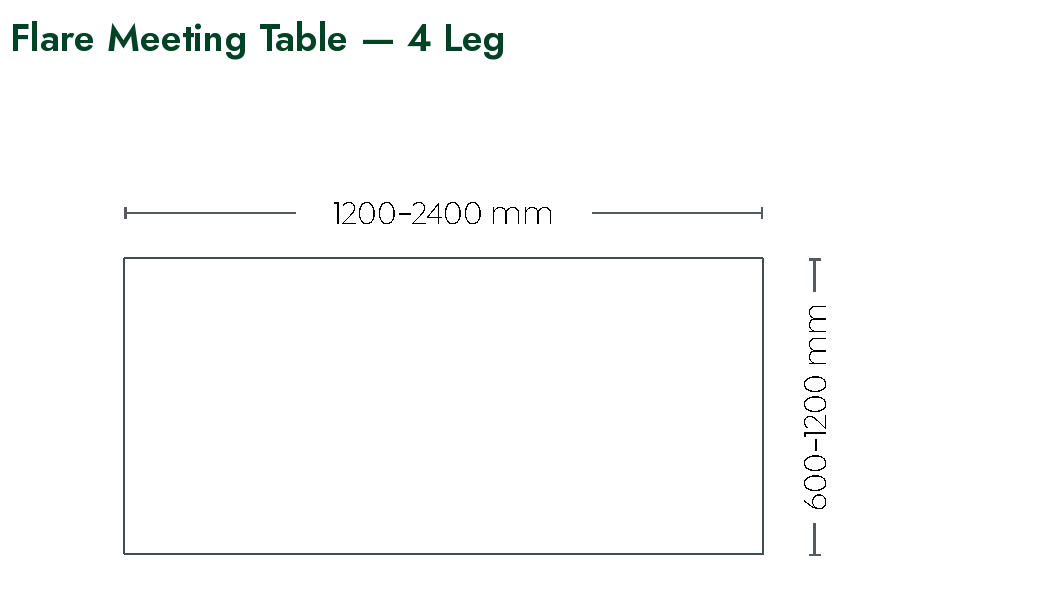 Flare Meeting Table 4 leg dimensioned plan view