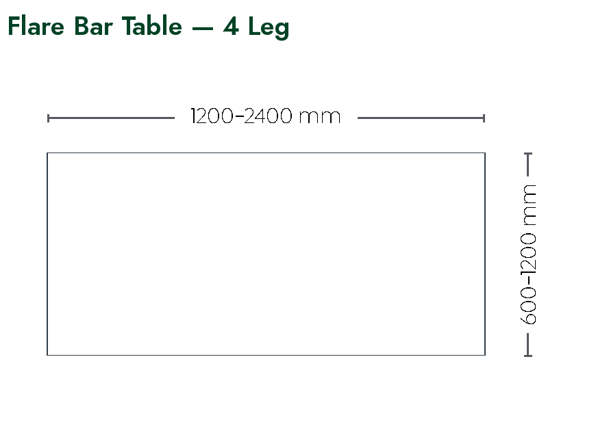 Flare Bar Table 4 leg dimensioned plan view