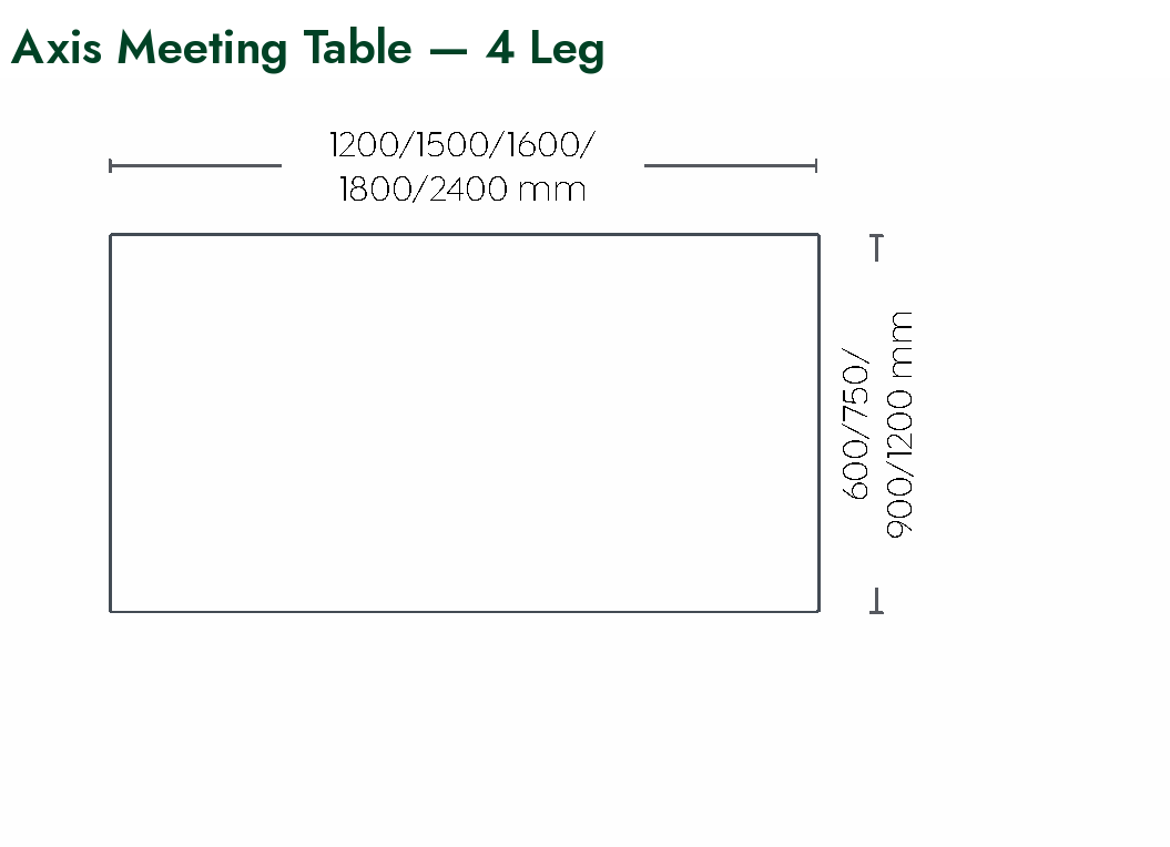 Axis Meeting Table 4 leg dimensioned plan view