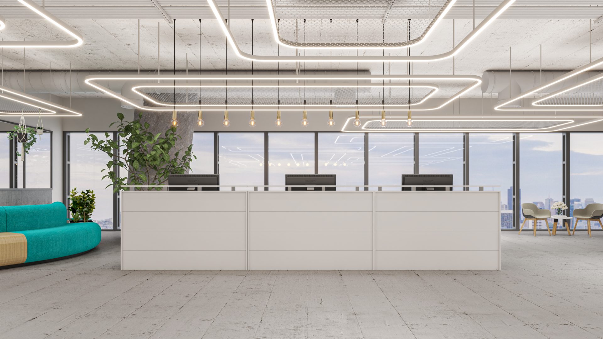 Axis reception counter in a fitted commercial office reception