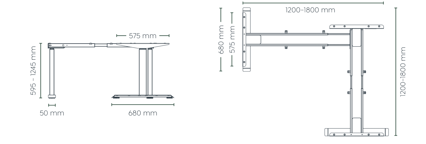 Klass Electric 90° Corner Workstation dimensioned line drawing