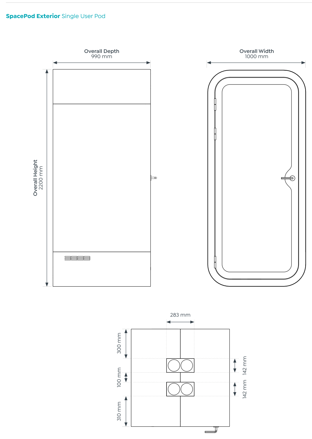 SpacePod Single dimensioned drawing