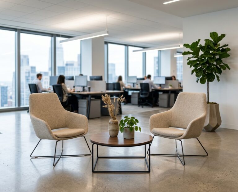 Lounge chair in an office breakout space
